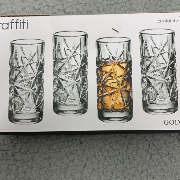 Godinger Graffiti Set of Four Crystal Shot Glasses - Clear, 2oz NIB - Picture 5 of 6